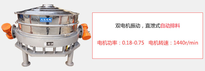 雙電機振動，直泄式自動排料電機功率：0.18-0.75   電機轉(zhuǎn)速：1440r/min。